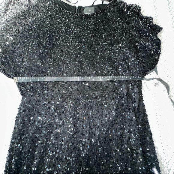 Adrianna Papell Black Flutter Sleeve Beaded Short Sequin Dress - NWT - 14 - Picture 8 of 12